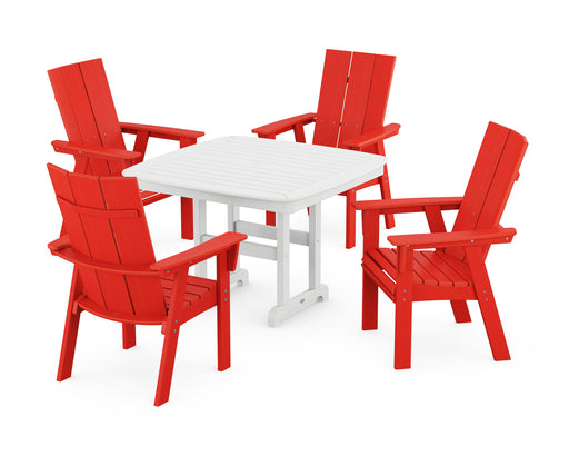 POLYWOOD Modern Curveback Adirondack 5-Piece Dining Set in Sunset Red / White image