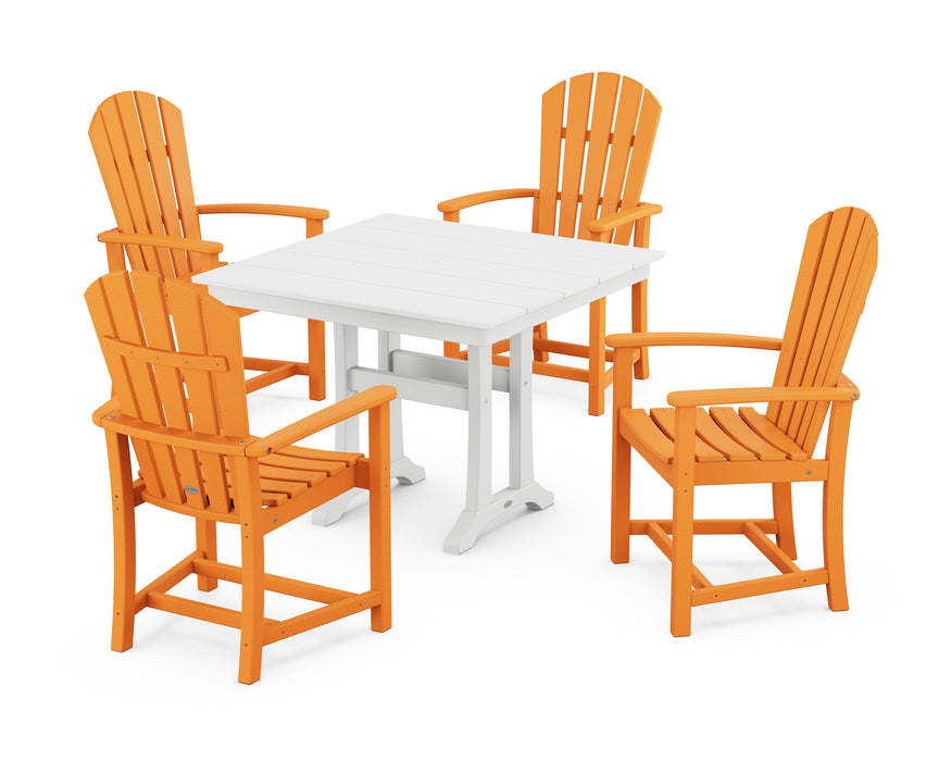 POLYWOOD Palm Coast 5-Piece Farmhouse Dining Set With Trestle Legs in Tangerine / White