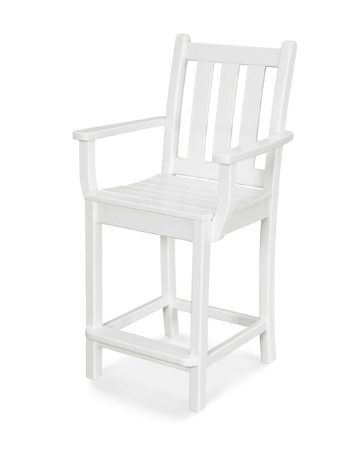 POLYWOOD Traditional Garden Counter Arm Chair in White image