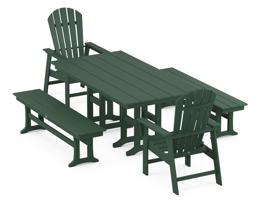 POLYWOOD South Beach 5-Piece Farmhouse Dining Set with Benches in Green image