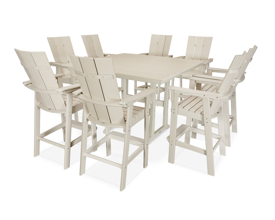 POLYWOOD Modern Curveback Adirondack 9-Piece Farmhouse Trestle Bar Set in Sand