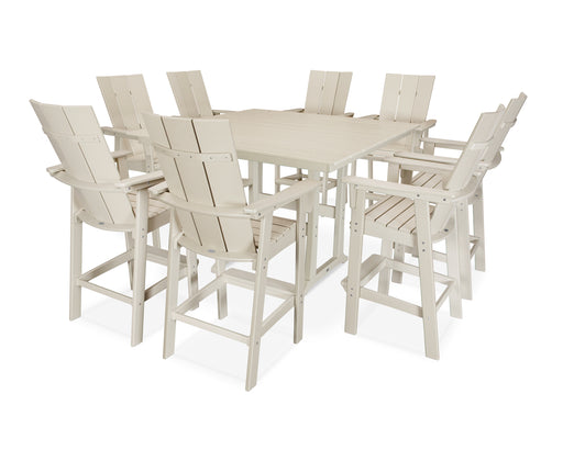 POLYWOOD Modern Curveback Adirondack 9-Piece Farmhouse Trestle Bar Set in Sand image