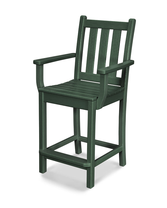 POLYWOOD Traditional Garden Counter Arm Chair in Green