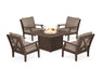 POLYWOOD Braxton 5-Piece Deep Seating Conversation Set with Fire Pit Table in Mahogany / Spiced Burlap image
