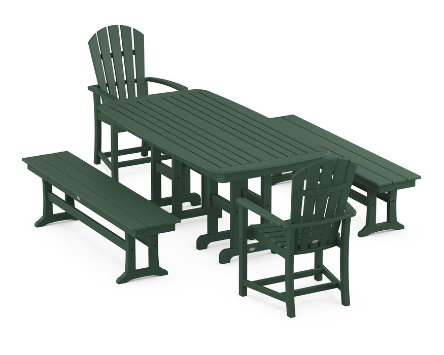 POLYWOOD Palm Coast 5-Piece Dining Set with Benches in Green image