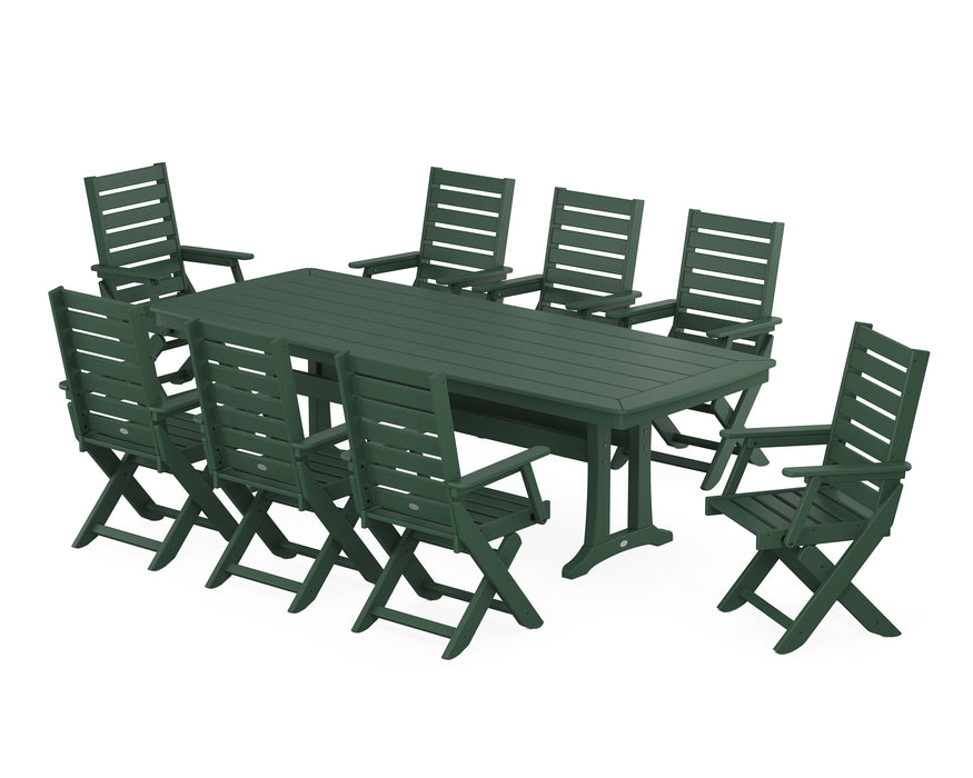 POLYWOOD Captain 9-Piece Dining Set with Trestle Legs in Green image