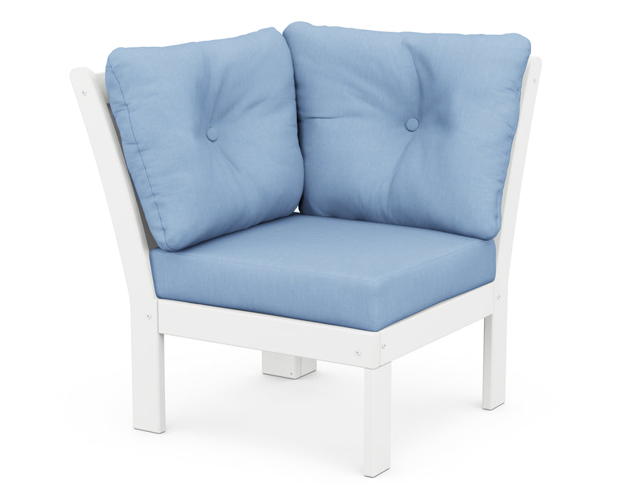 POLYWOOD Vineyard Modular Corner Chair in White / Air Blue