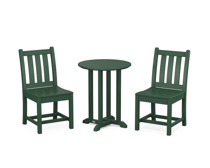 POLYWOOD Traditional Garden Side Chair 3-Piece Round Dining Set in Green