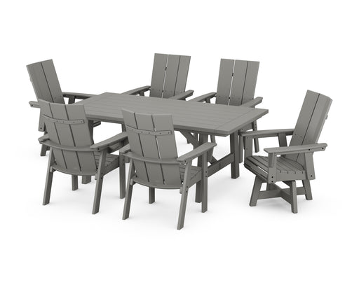 POLYWOOD Modern Curveback Adirondack 7-Piece Rustic Farmhouse Swivel Dining Set in Slate Grey image