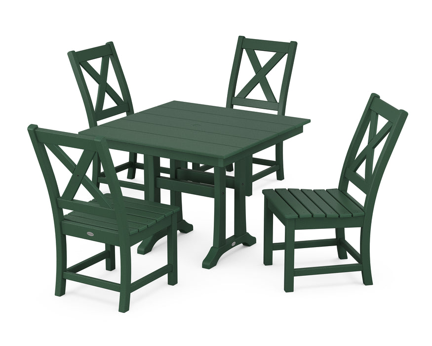 POLYWOOD Braxton Side Chair 5-Piece Farmhouse Dining Set With Trestle Legs in Green image