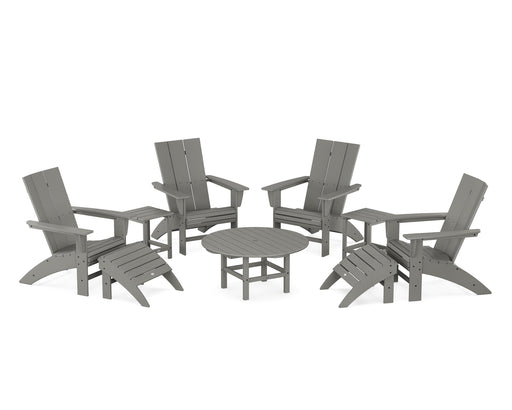 POLYWOOD Modern Curveback Adirondack Chair 9-Piece Conversation Set in Slate Grey image