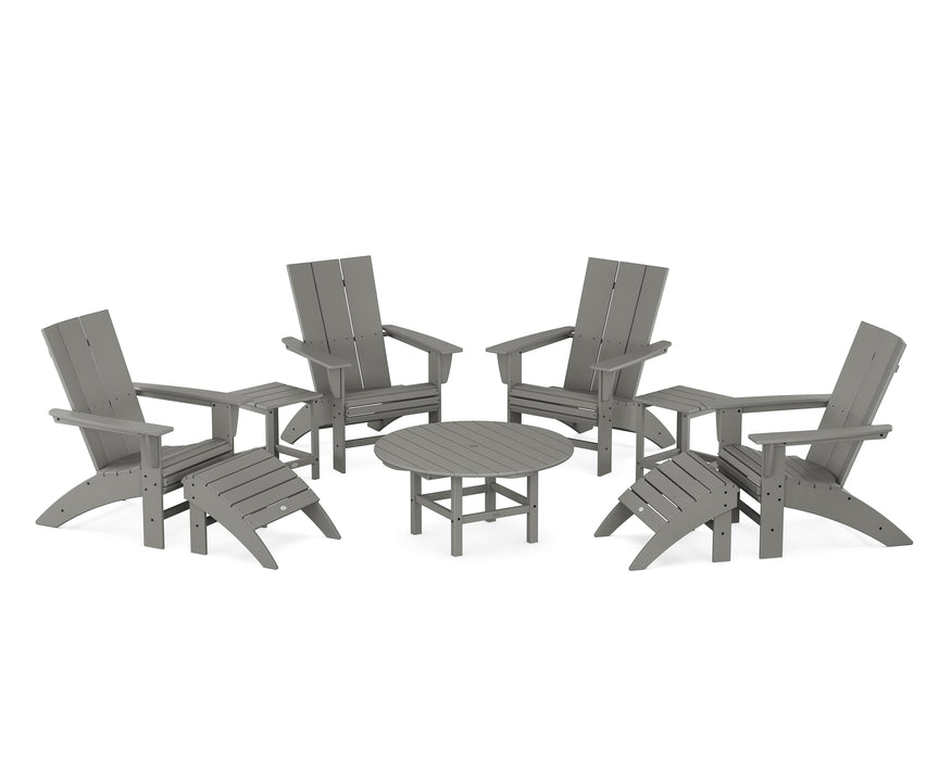 POLYWOOD Modern Curveback Adirondack Chair 9-Piece Conversation Set in Slate Grey image