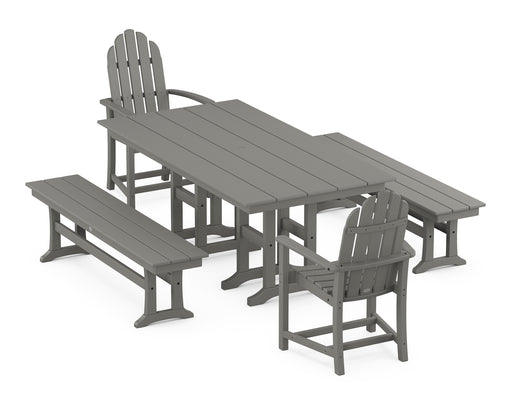 POLYWOOD Classic Adirondack 5-Piece Farmhouse Dining Set with Benches in Slate Grey image