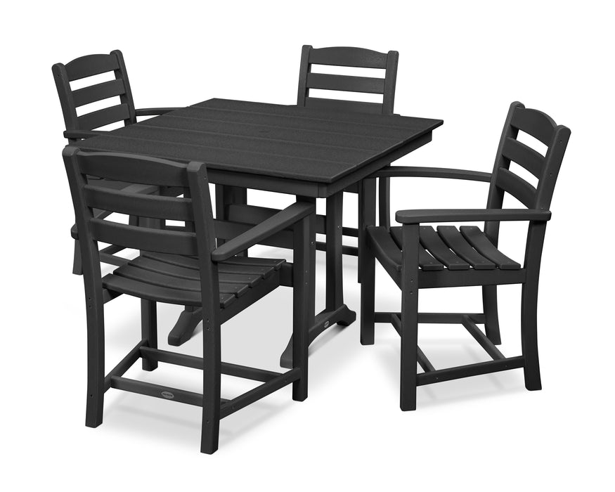 POLYWOOD La Casa Cafe 5-Piece Farmhouse Trestle Arm Chair Dining Set in Black