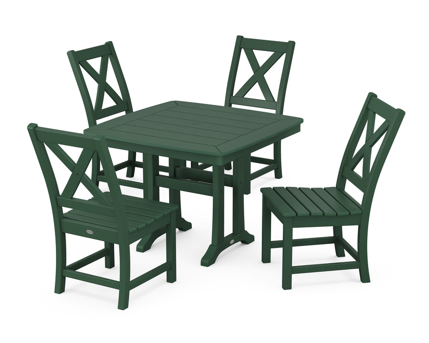 POLYWOOD Braxton Side Chair 5-Piece Dining Set with Trestle Legs in Green