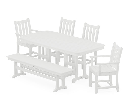 POLYWOOD Traditional Garden 6-Piece Dining Set with Bench in White image