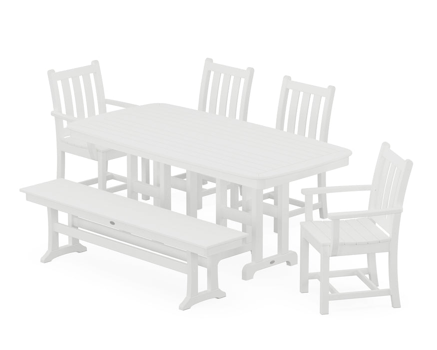 POLYWOOD Traditional Garden 6-Piece Dining Set with Bench in White image