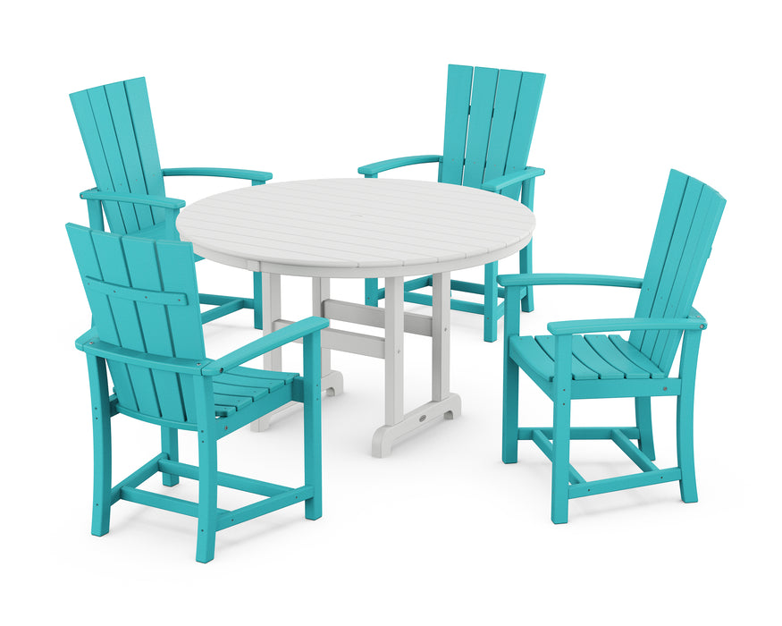 POLYWOOD Quattro 5-Piece Round Farmhouse Dining Set in Aruba image