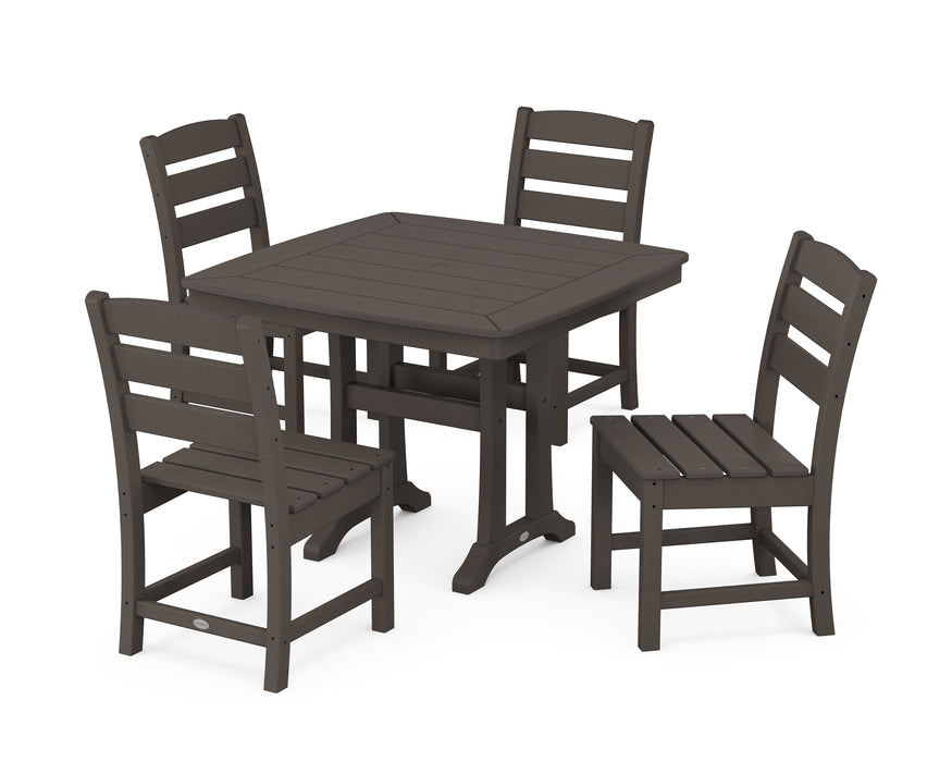 POLYWOOD Lakeside Side Chair 5-Piece Dining Set with Trestle Legs in Vintage Coffee