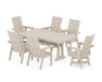 POLYWOOD Modern Curveback Adirondack Swivel Chair 7-Piece Farmhouse Dining Set With Trestle Legs in Sand image