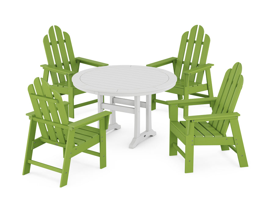 POLYWOOD Long Island 5-Piece Round Dining Set with Trestle Legs in Lime / White image