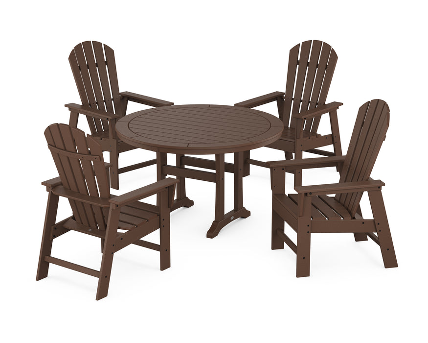 POLYWOOD South Beach 5-Piece Round Dining Set with Trestle Legs in Mahogany