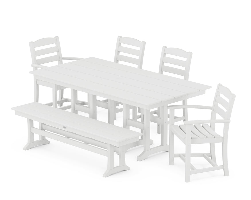 POLYWOOD La Casa Cafe 6-Piece Farmhouse Dining Set with Bench in White