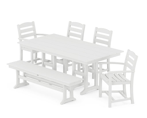 POLYWOOD La Casa Cafe 6-Piece Farmhouse Dining Set with Bench in White image