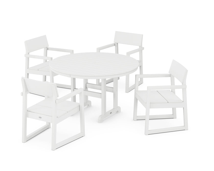 POLYWOOD EDGE 5-Piece Round Farmhouse Dining Set in White image