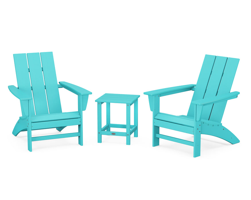 POLYWOOD Modern 3-Piece Adirondack Set with Long Island 18" Side Table in Aruba image