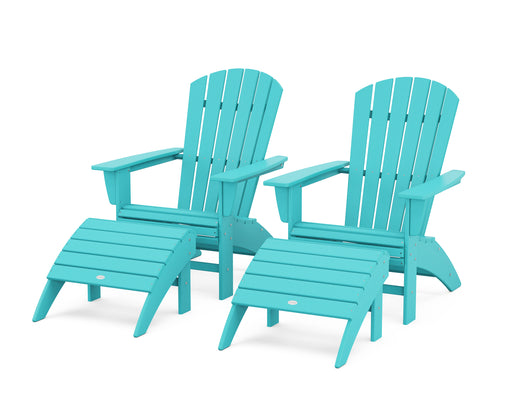 POLYWOOD Nautical Curveback Adirondack Chair 4-Piece Set with Ottomans in Aruba image