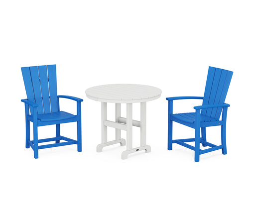 POLYWOOD Quattro 3-Piece Round Farmhouse Dining Set in Pacific Blue image