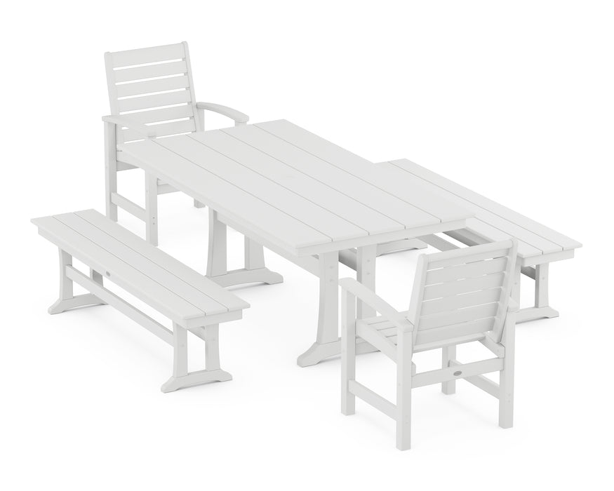 POLYWOOD Signature 5-Piece Farmhouse Dining Set With Trestle Legs in White