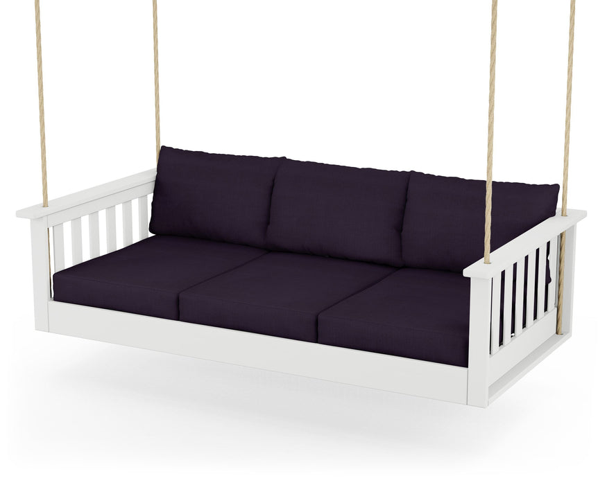 POLYWOOD Vineyard Daybed Swing in White / Navy Linen