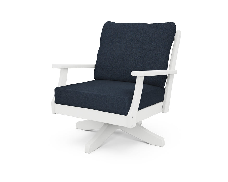 POLYWOOD Braxton Deep Seating Swivel Chair in White / Marine Indigo