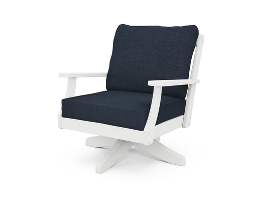 POLYWOOD Braxton Deep Seating Swivel Chair in White / Marine Indigo image