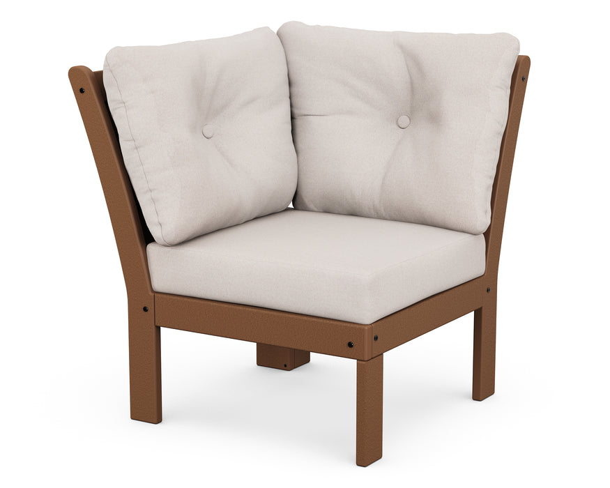 POLYWOOD Vineyard Modular Corner Chair in Teak / Dune Burlap