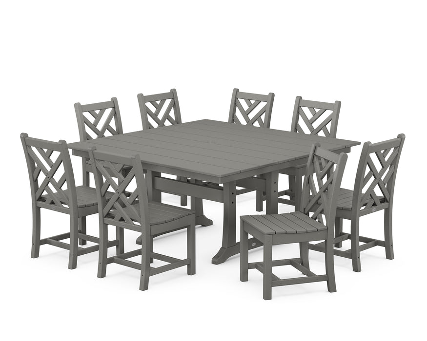 POLYWOOD Chippendale 9-Piece Farmhouse Trestle Dining Set in Slate Grey