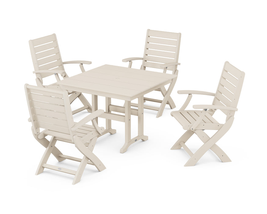 POLYWOOD Signature Folding Chair 5-Piece Farmhouse Dining Set in Sand image