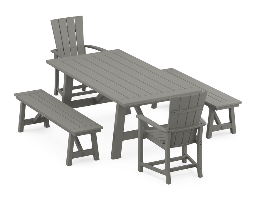 POLYWOOD Quattro 5-Piece Rustic Farmhouse Dining Set With Benches in Slate Grey image