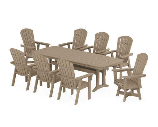 POLYWOOD Nautical Curveback Adirondack Swivel 9-Piece Dining Set with Trestle Legs in Vintage Sahara image