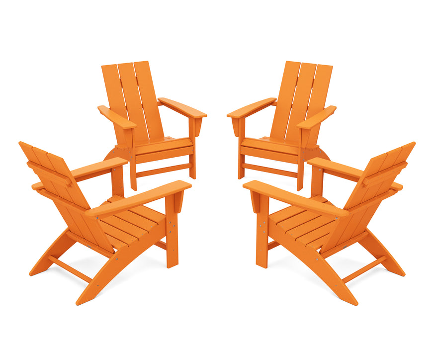 POLYWOOD 4-Piece Modern Adirondack Chair Conversation Set in Tangerine