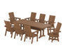 POLYWOOD Modern Curveback Adirondack Swivel 9-Piece Farmhouse Dining Set with Trestle Legs in Teak image