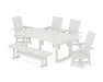 POLYWOOD Modern Curveback Adirondack Swivel Chair 6-Piece Dining Set with Bench in White image