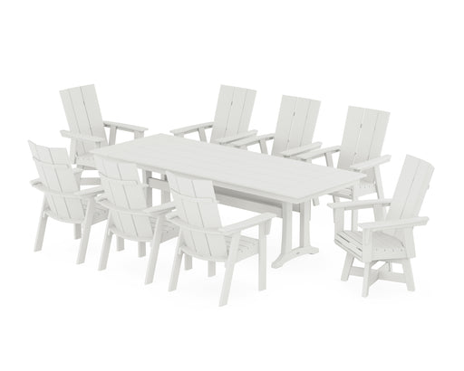 POLYWOOD Modern Curveback Adirondack Swivel 9-Piece Farmhouse Dining Set with Trestle Legs in Vintage White image