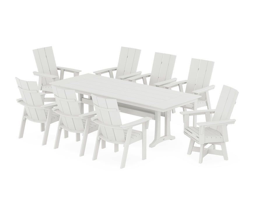 POLYWOOD Modern Curveback Adirondack Swivel 9-Piece Farmhouse Dining Set with Trestle Legs in Vintage White image