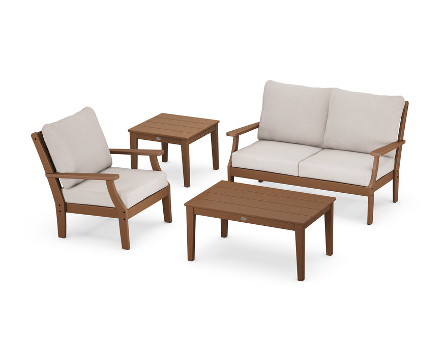 POLYWOOD Braxton 4-Piece Deep Seating Set in Teak / Dune Burlap