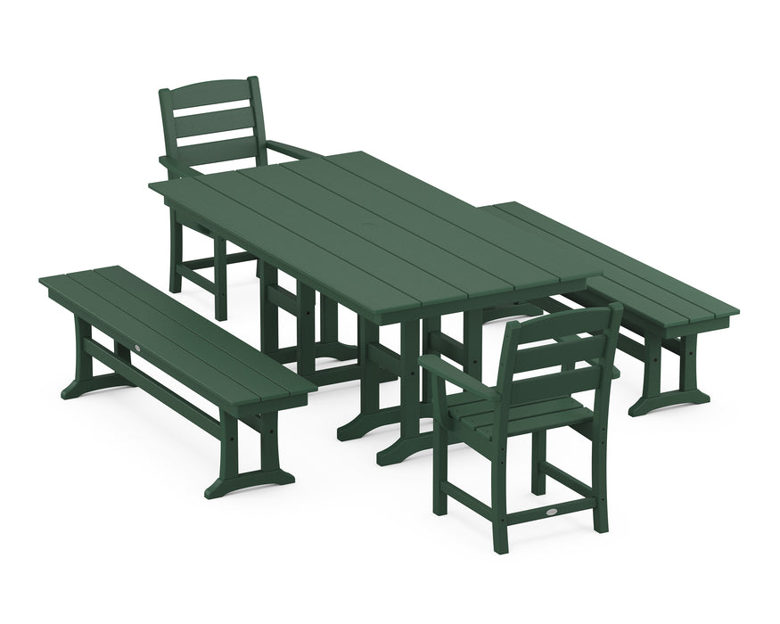 POLYWOOD Lakeside 5-Piece Farmhouse Dining Set with Benches in Green image