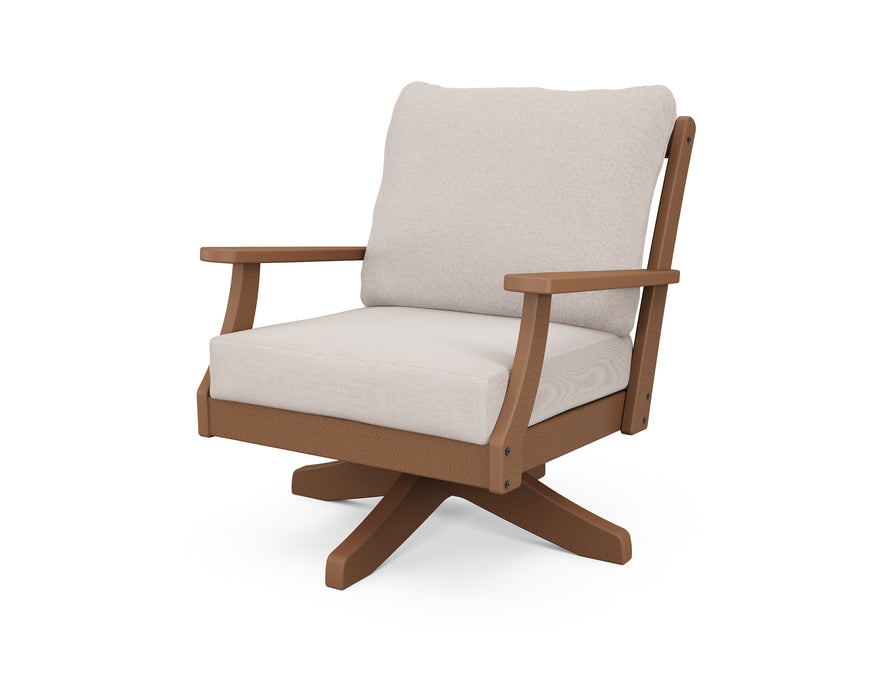 POLYWOOD Braxton Deep Seating Swivel Chair in Teak / Dune Burlap