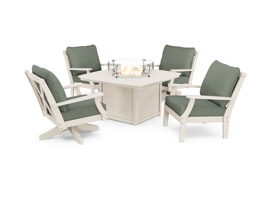 POLYWOOD Braxton 5-Piece Deep Seating Set with Fire Table in Sand / Cast Sage